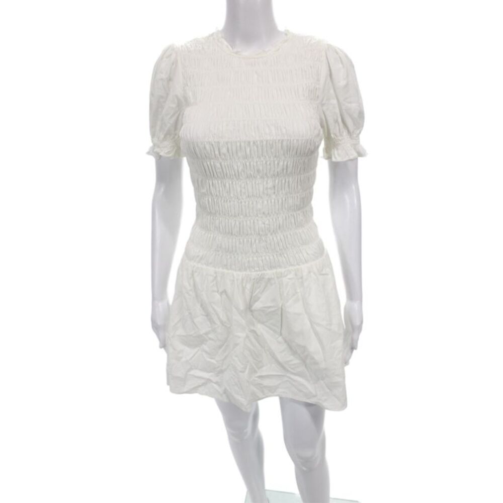 Reformation Women White Lace Cotton Mini Sundress Short Sleeve Button Size 4